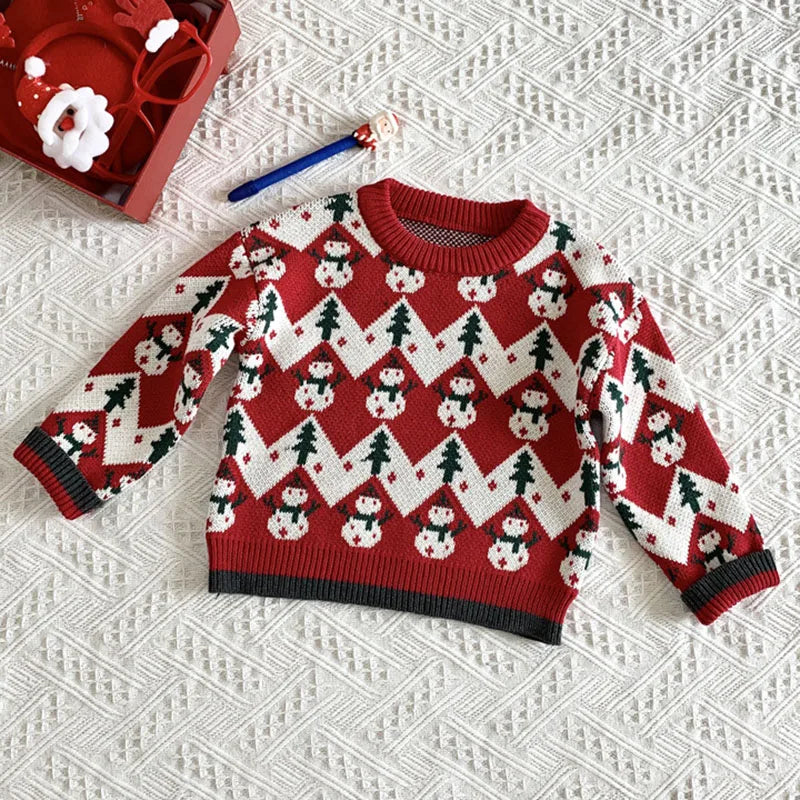 1-7Yrs Christmas Snowman Kids Girls Long Sleeve Knit Sweater New 2020 Autumn Winter Baby Kids Girls Pullover Sweaters