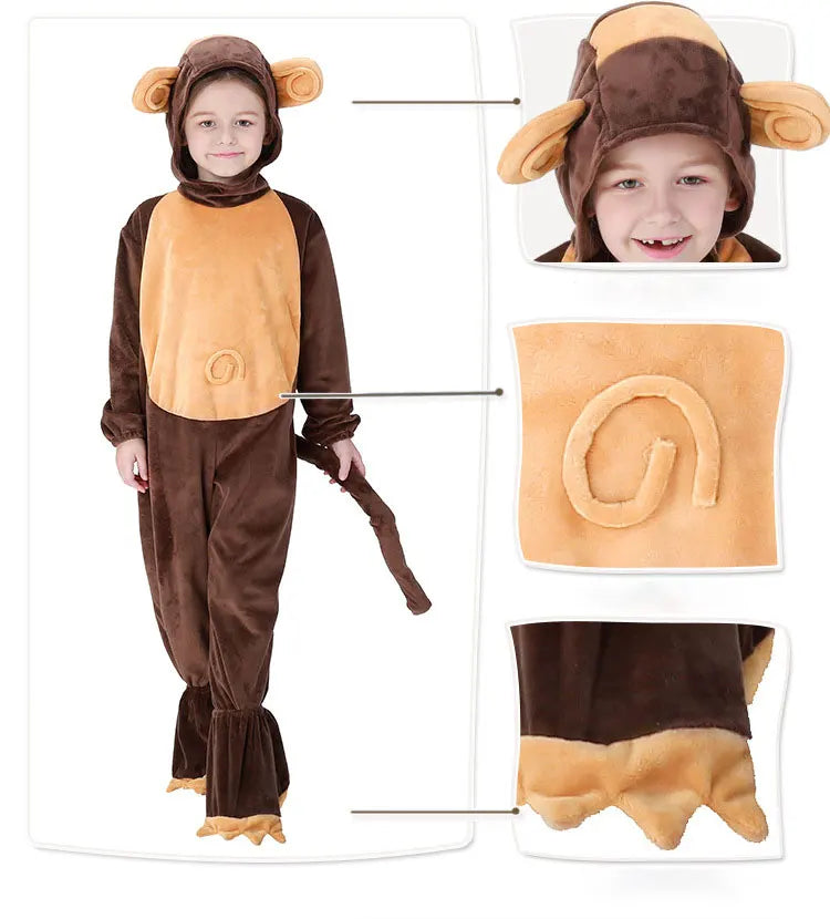 Halloween Family Matching Pajama Suit Animal Brown Monkey Cosplay Costume Funny Carnival Jumpsuit Kigurumis Adult Kid Men Women