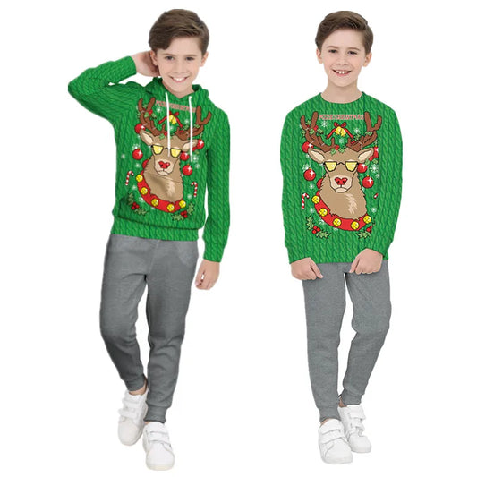 Alpaca Print Children's Ugly Christmas Sweater, 3D Printed Long Sleeve, Suitable for Autumn and Winter