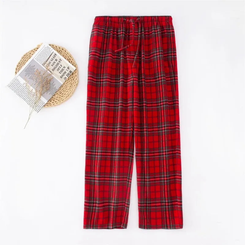 Couples 100%Cotton Sleep Bottoms  Red Nightwear Trousers Casual Plaid Home Pants Couples Top Quality Pajama Pants