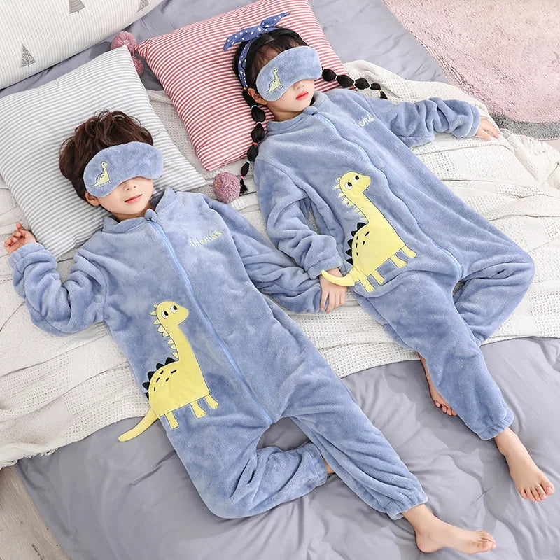 Girls Pajamas Sets Boy Pajamas Children Thick Warm Flannel Dinosaur Kids Sleepwear Winter Girl Home Suit Jumpsuits Twins Clothes