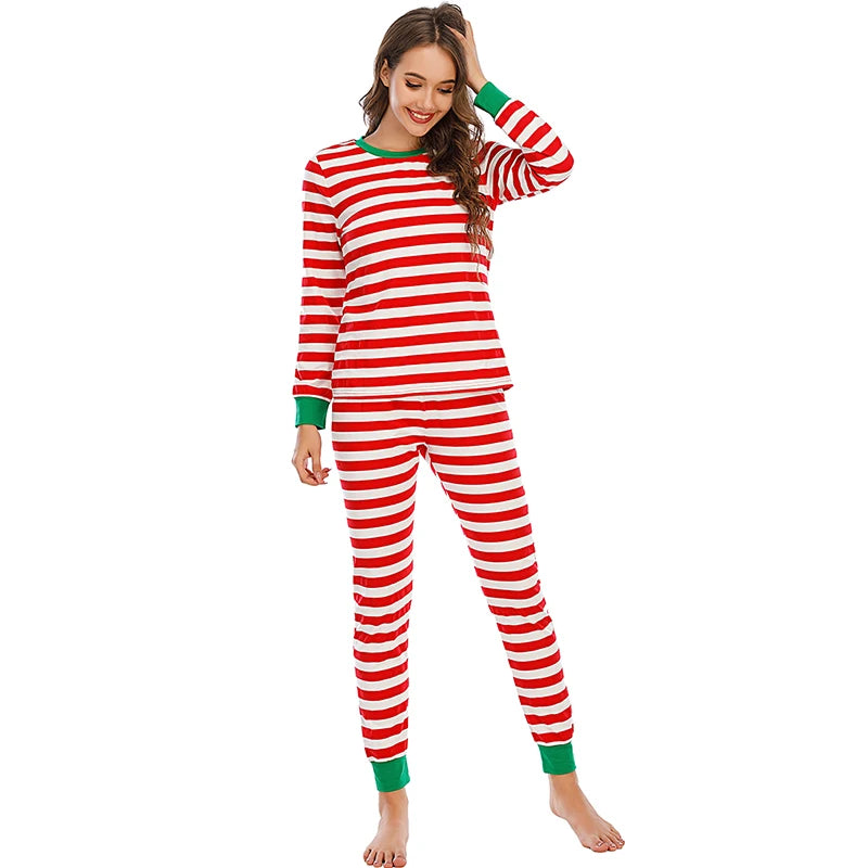 Family clothing parent-child clothing suit Christmas cartoon snake long sleeve T-shirt + striped pants home service pajamas