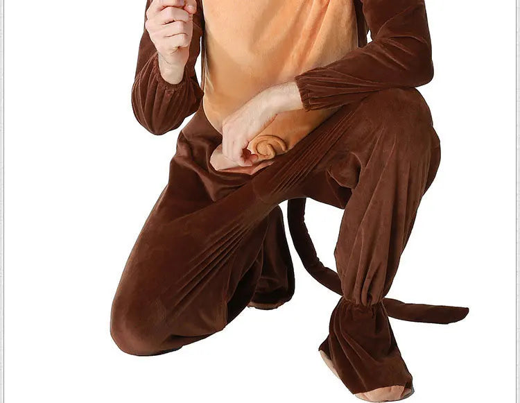 Halloween Family Matching Pajama Suit Animal Brown Monkey Cosplay Costume Funny Carnival Jumpsuit Kigurumis Adult Kid Men Women