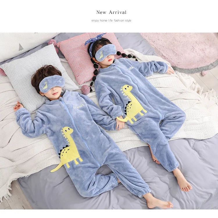 Girls Pajamas Sets Boy Pajamas Children Thick Warm Flannel Dinosaur Kids Sleepwear Winter Girl Home Suit Jumpsuits Twins Clothes