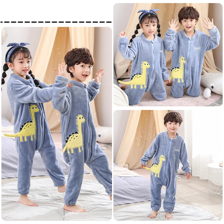 Girls Pajamas Sets Boy Pajamas Children Thick Warm Flannel Dinosaur Kids Sleepwear Winter Girl Home Suit Jumpsuits Twins Clothes