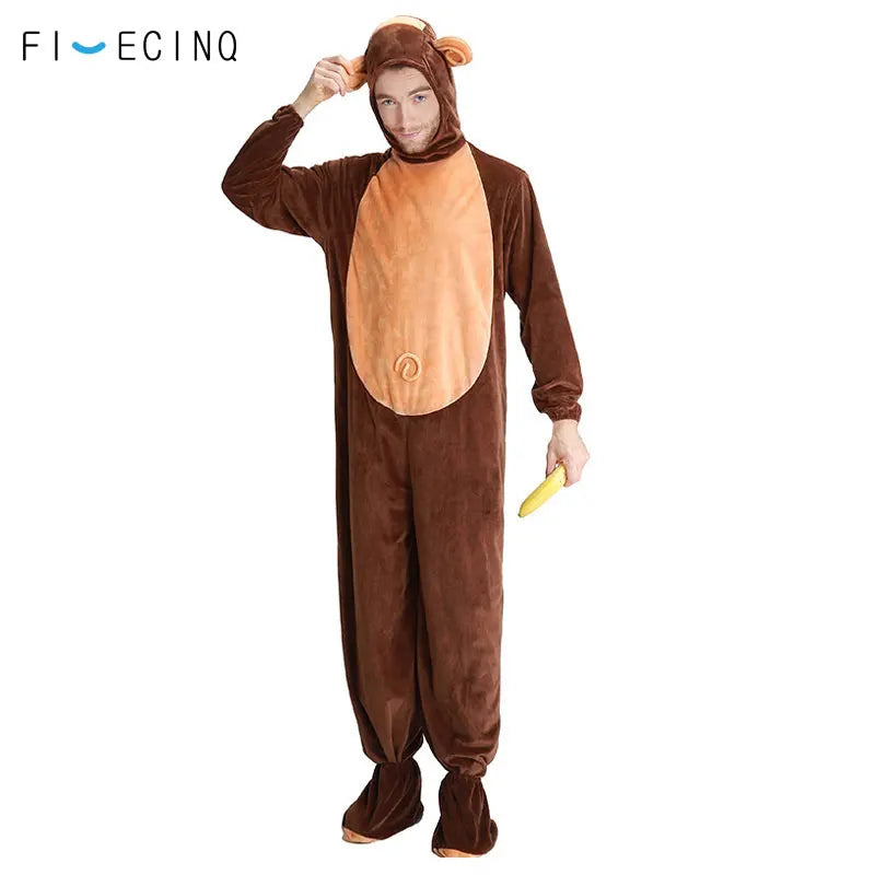 Halloween Family Matching Pajama Suit Animal Brown Monkey Cosplay Costume Funny Carnival Jumpsuit Kigurumis Adult Kid Men Women