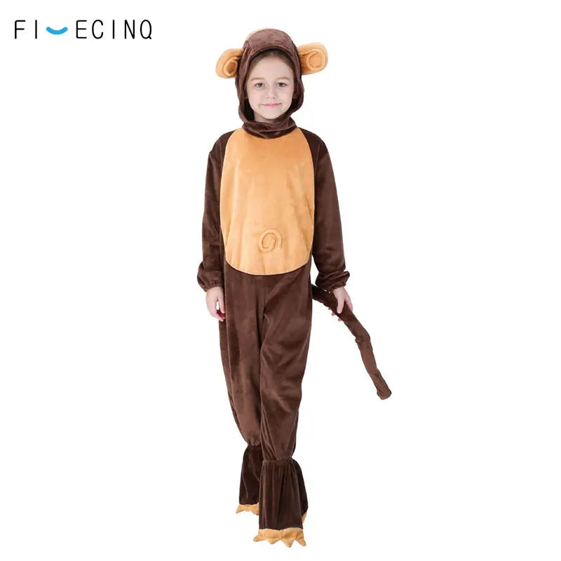 Halloween Family Matching Pajama Suit Animal Brown Monkey Cosplay Costume Funny Carnival Jumpsuit Kigurumis Adult Kid Men Women