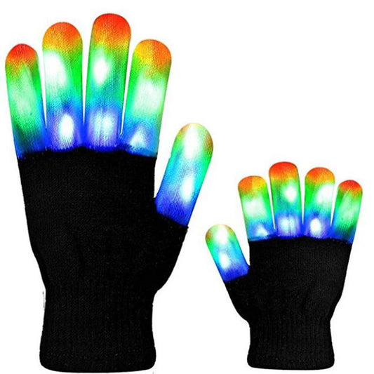 LED glowing skeleton gloves suitable for Christmas, Halloween, and party decor, showcasing various lighting effects