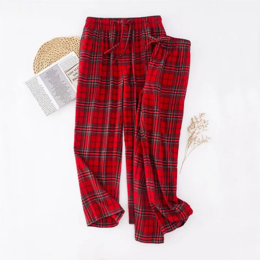 Couples 100%Cotton Sleep Bottoms  Red Nightwear Trousers Casual Plaid Home Pants Couples Top Quality Pajama Pants