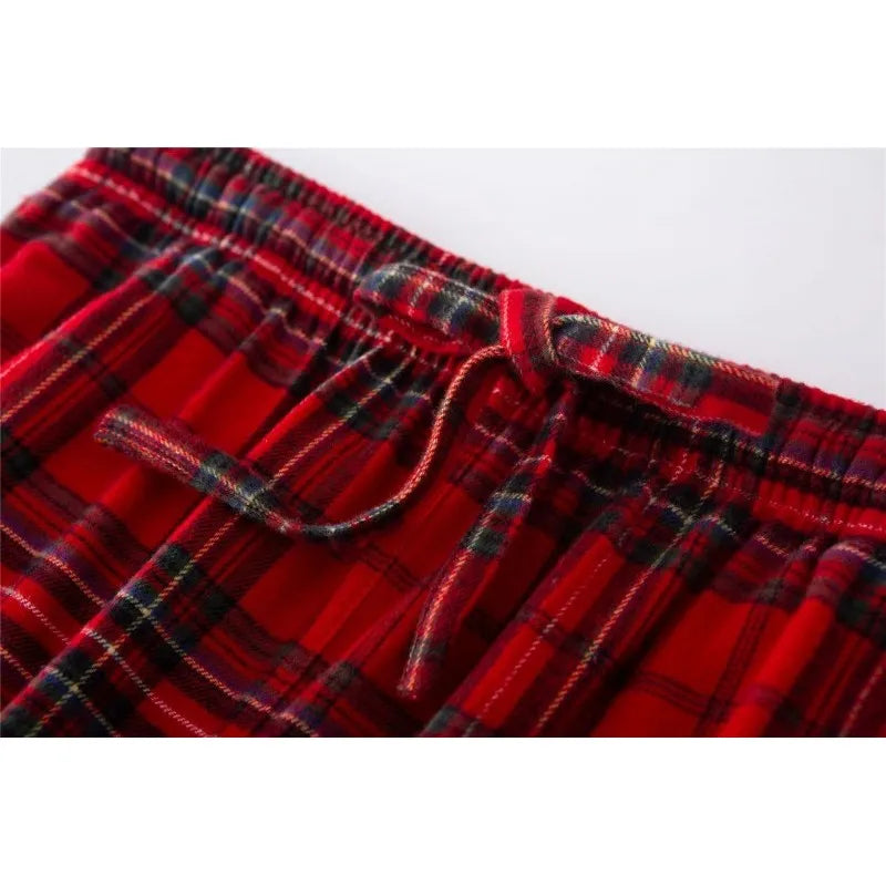 Couples 100%Cotton Sleep Bottoms  Red Nightwear Trousers Casual Plaid Home Pants Couples Top Quality Pajama Pants