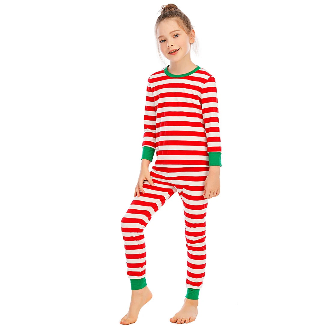 Family clothing parent-child clothing suit Christmas cartoon snake long sleeve T-shirt + striped pants home service pajamas