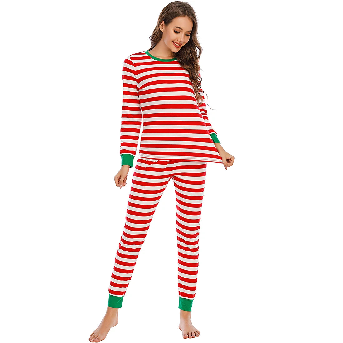 Family clothing parent-child clothing suit Christmas cartoon snake long sleeve T-shirt + striped pants home service pajamas