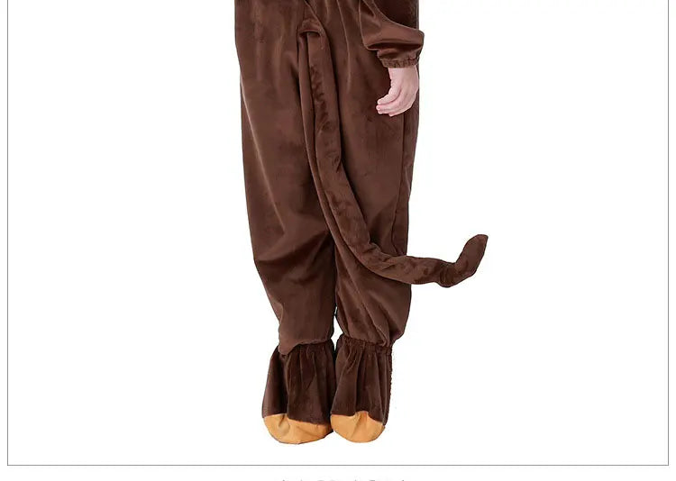 Halloween Family Matching Pajama Suit Animal Brown Monkey Cosplay Costume Funny Carnival Jumpsuit Kigurumis Adult Kid Men Women