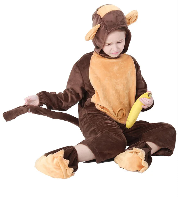 Halloween Family Matching Pajama Suit Animal Brown Monkey Cosplay Costume Funny Carnival Jumpsuit Kigurumis Adult Kid Men Women