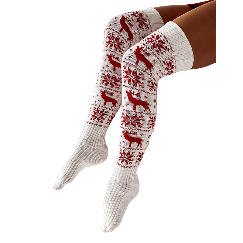 Christmas Women's Socks Thigh High Socks Snowflake Print Knit Over The Knee Stockings Female Warm Socks Hosiery Autumn Winter