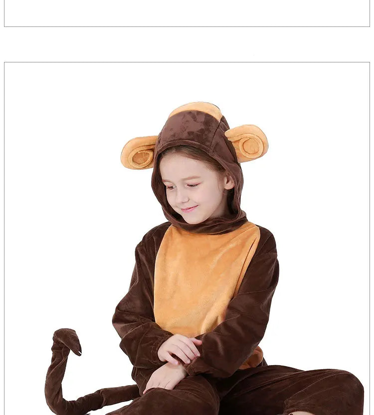 Halloween Family Matching Pajama Suit Animal Brown Monkey Cosplay Costume Funny Carnival Jumpsuit Kigurumis Adult Kid Men Women