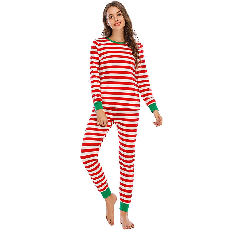 Family clothing parent-child clothing suit Christmas cartoon snake long sleeve T-shirt + striped pants home service pajamas