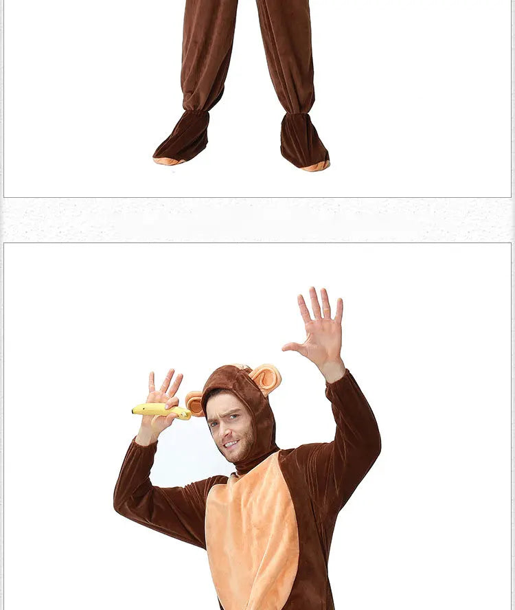 Halloween Family Matching Pajama Suit Animal Brown Monkey Cosplay Costume Funny Carnival Jumpsuit Kigurumis Adult Kid Men Women