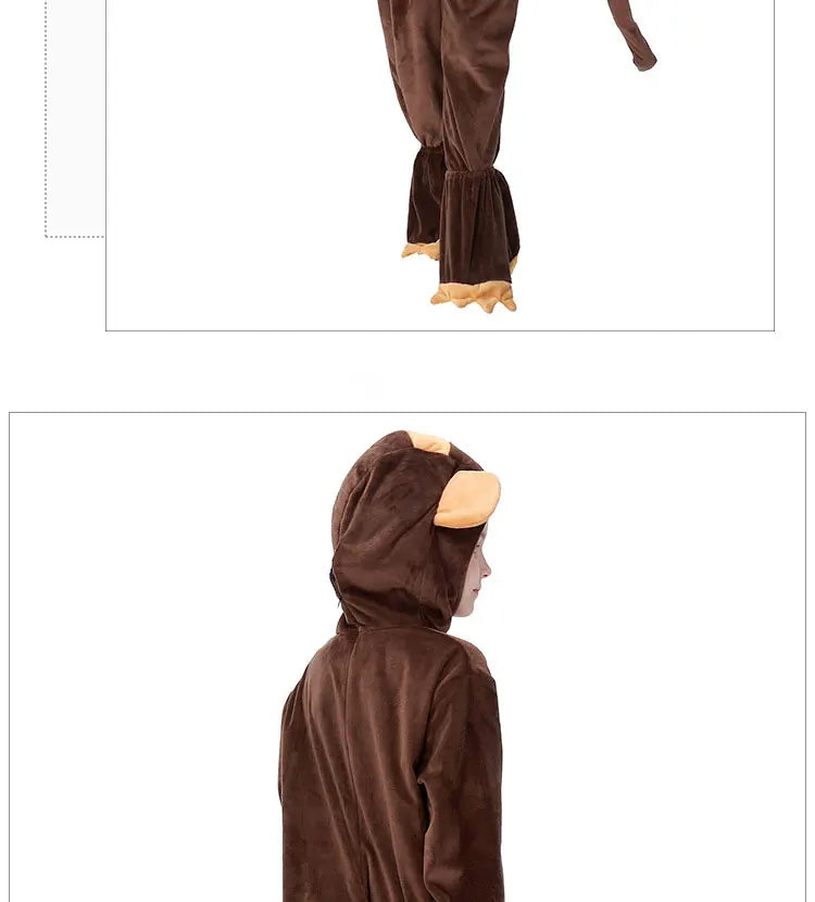 Halloween Family Matching Pajama Suit Animal Brown Monkey Cosplay Costume Funny Carnival Jumpsuit Kigurumis Adult Kid Men Women