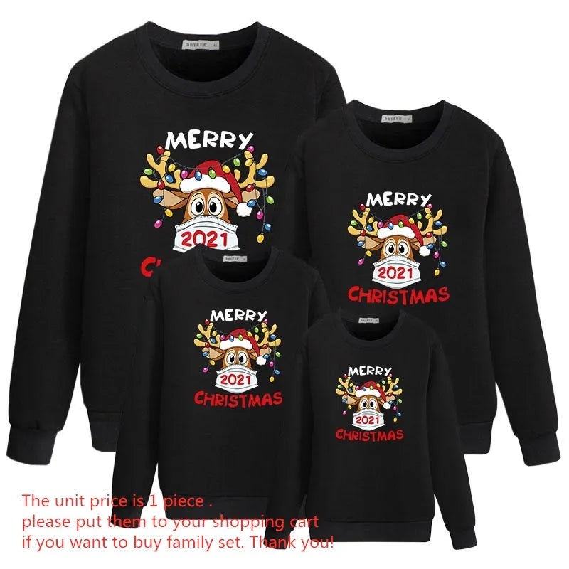 Baby Kids Winter Sweaters Christmas Family Matching Outfits Xmas T Shirt Deer Sweatshirt Mother Father Daughter Son Set