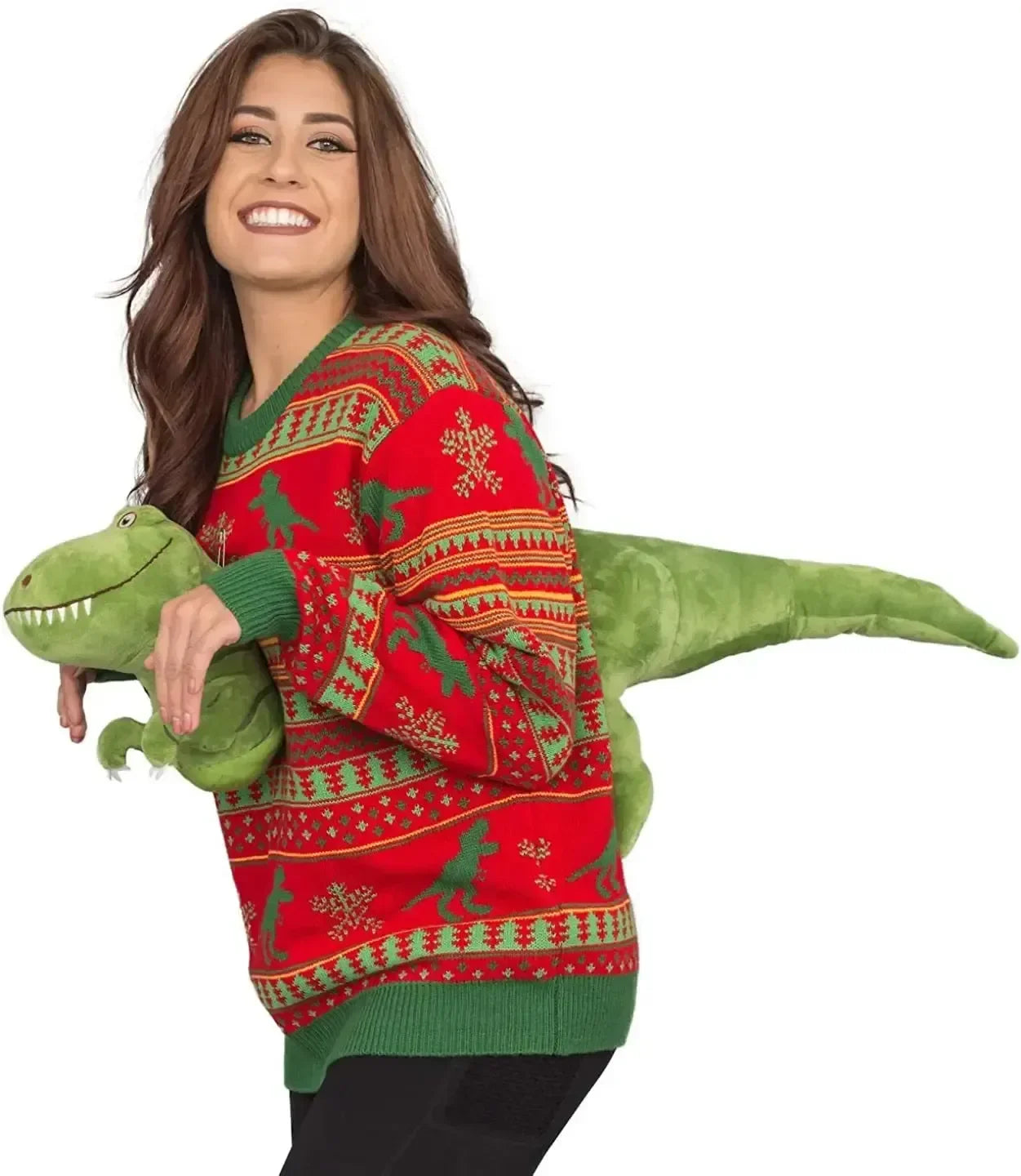 2023 Christmas Sweater Unisex 3D Dinosaur Ugly Cartoon Knitted Clothing Doll Pullover Funny Parties Holiday Jumper Top Cool Gift