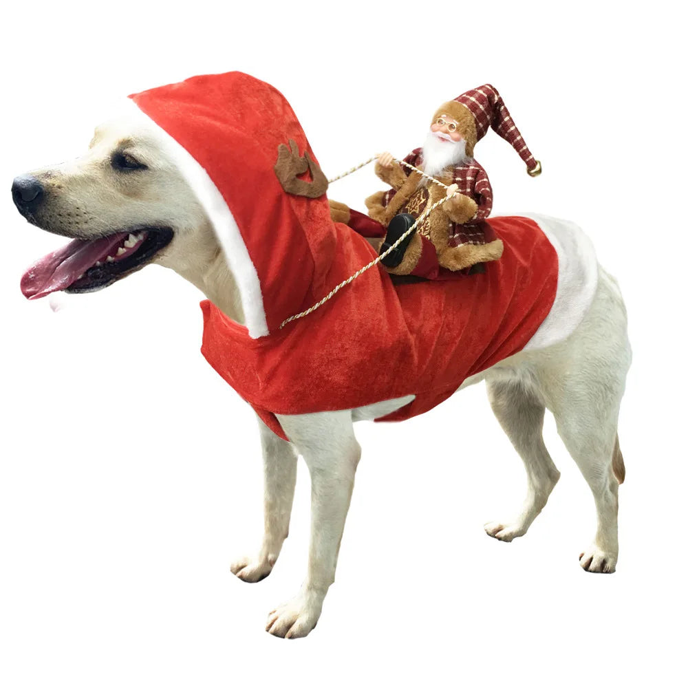 Creative Christmas Dog Costume Funny Christmas Santa Claus Riding on Dog Pet Cat Holiday Outfit Clothes Dressing Xmas