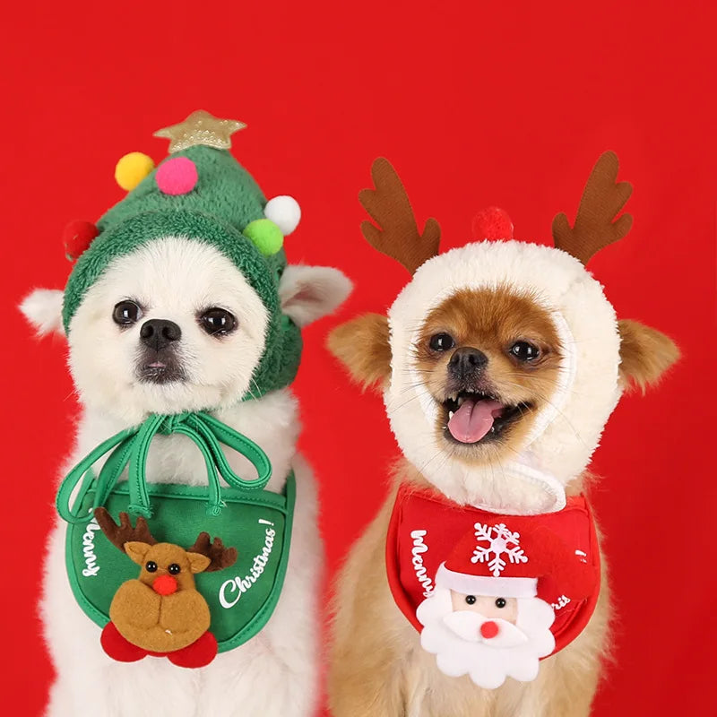 Christmas Pet Hat Cute Antlers Saliva Towel for Dog Cat Dress Up Supplies Lovely Design  Autumn and Winter Clothes Pet Accessory