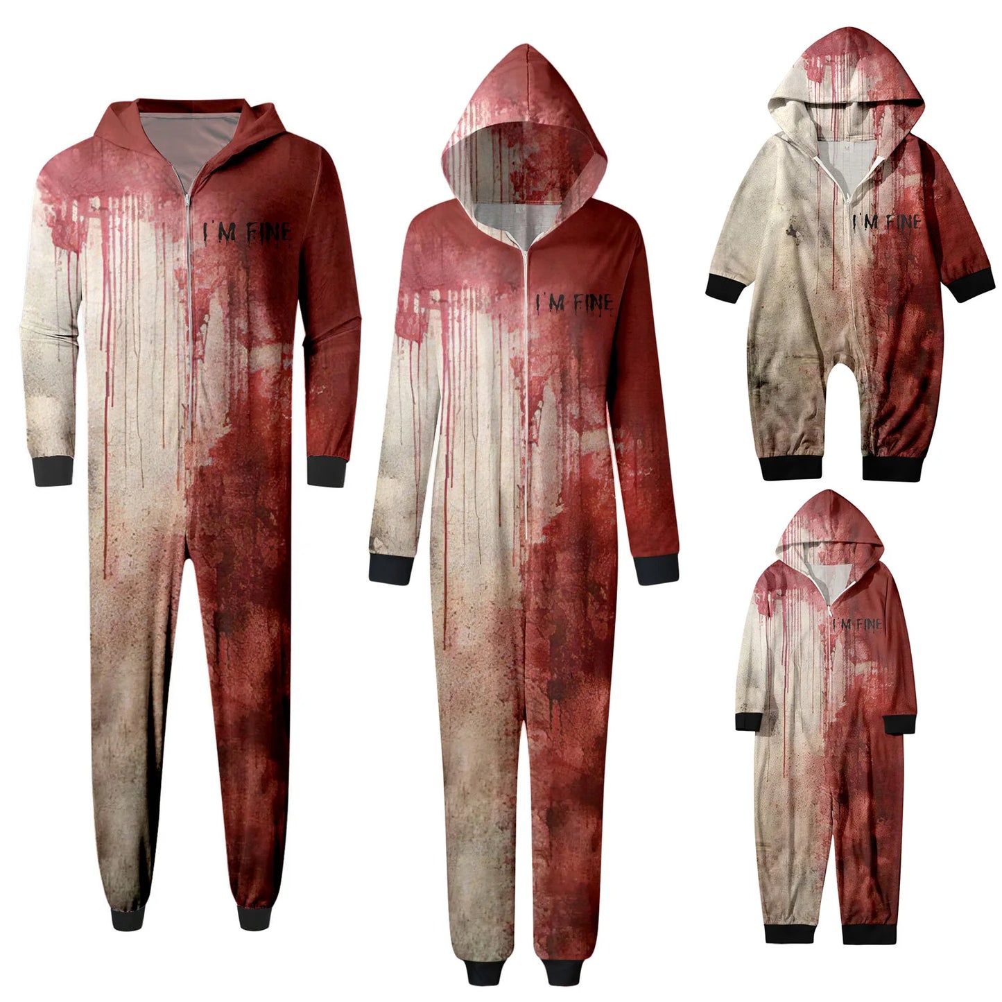 2024 New Halloween Party Clothes for Family Look Mother Father Kids Matching Outfits Blood Pajamas Set Soft Sleepwear Jumpsuit