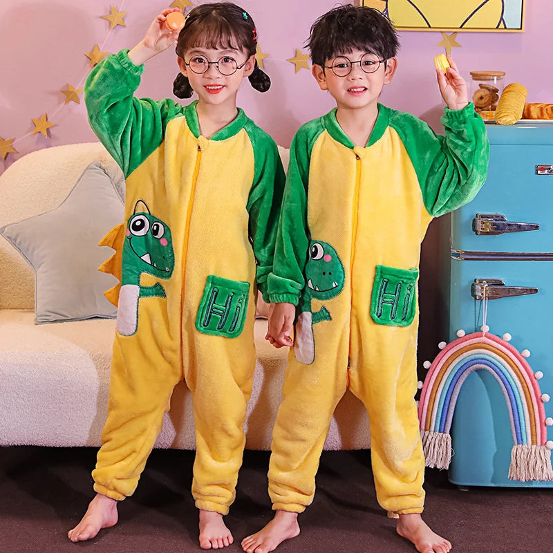 Girls Pajamas Sets Boy Pajamas Children Thick Warm Flannel Dinosaur Kids Sleepwear Winter Girl Home Suit Jumpsuits Twins Clothes