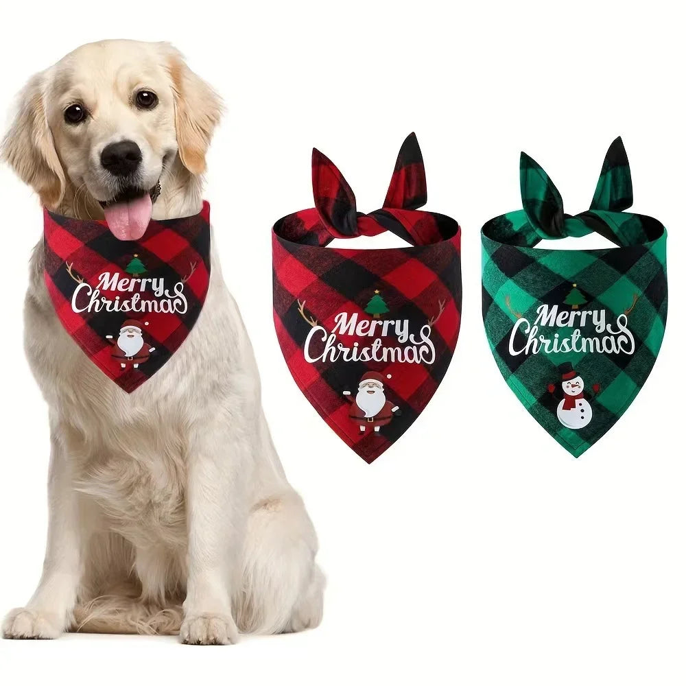 Dog triangle towel Christmas Bandanas Classic Xmas Thanksgiving Pet Scarf Bibs Kerchief Holiday Birthday Decoration for Dog Cat