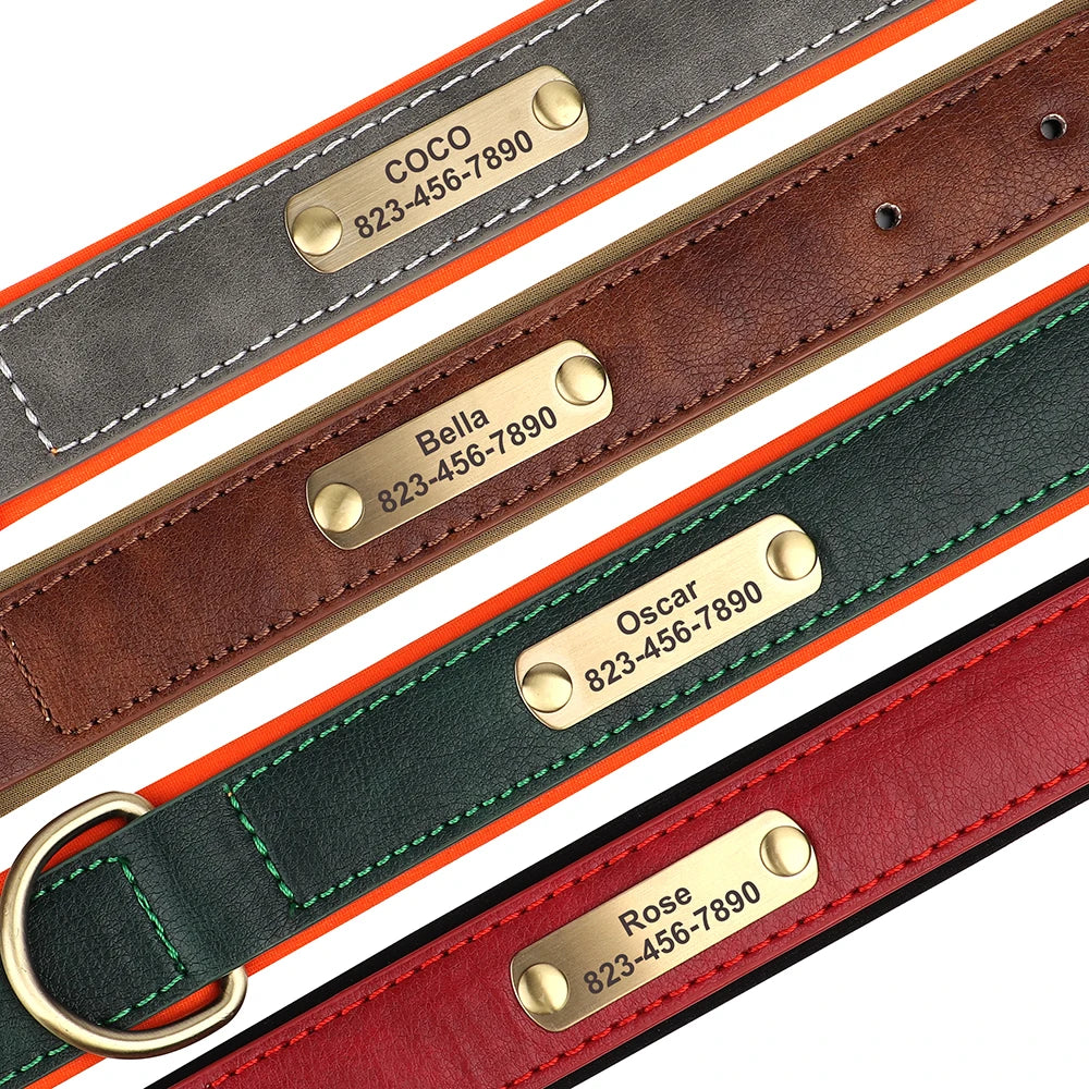 Personalized Dog Collar Custom Engraved PU Leather Dog Collars Free Engraving ID Tag Nameplate For Small Medium Large Dogs