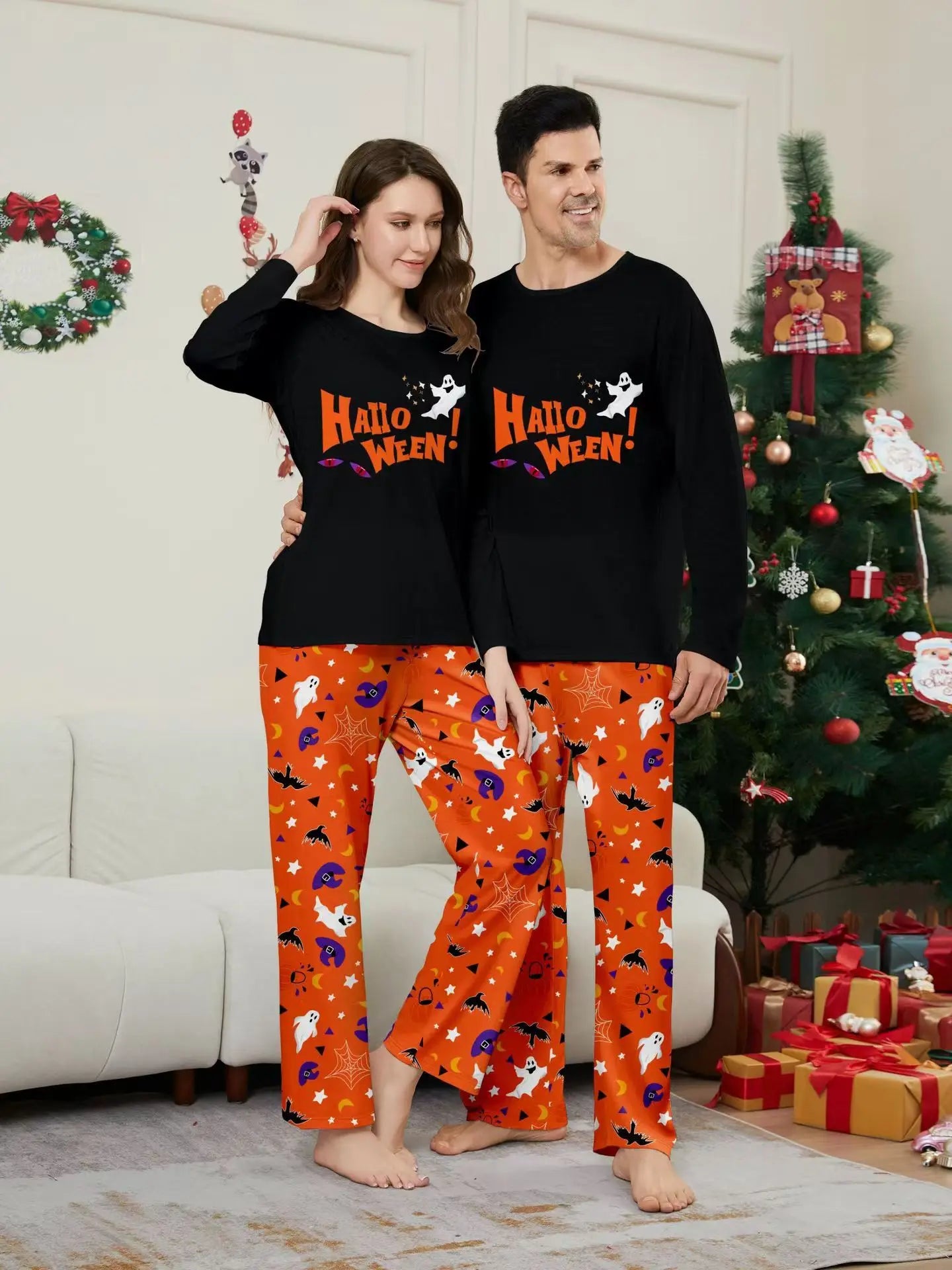 2024 Halloween Family Matching Pajamas Sets Long Sleeve Father Mother Children Nightwear Daddy Mommy and Me Pj's Clothes