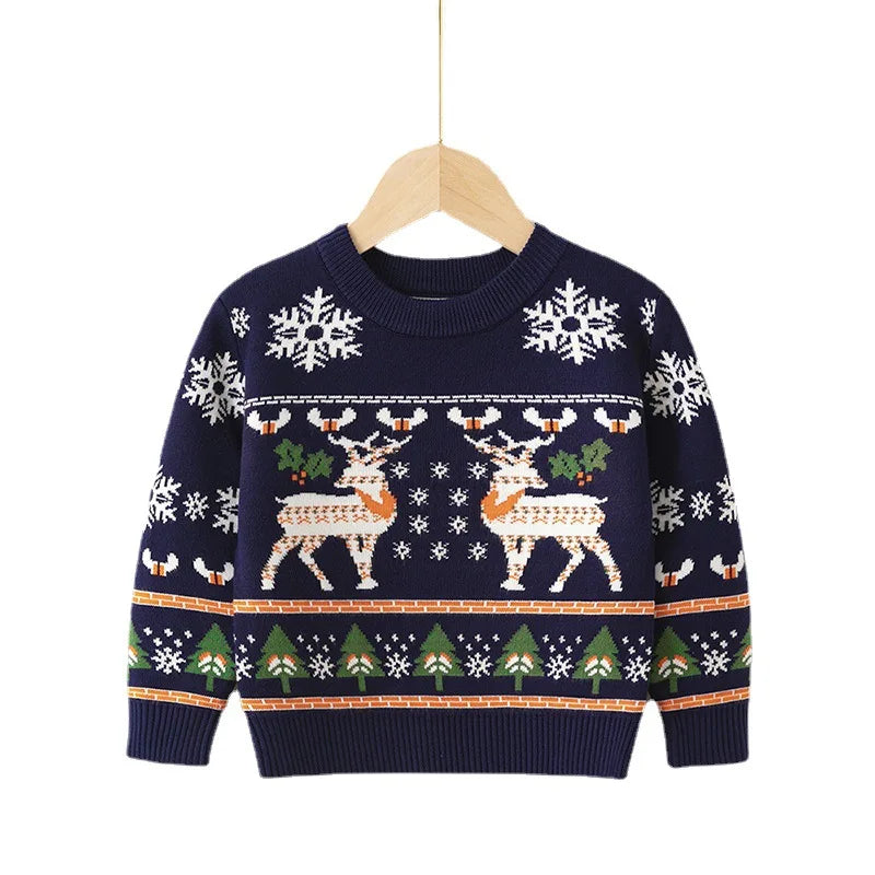 2023 Christmas Print Sweater Boys Girls Knit Pullover Cotton Clothes Autumn Winter Xmas Kids Slouchy Soft Wool Clothing Knitwear