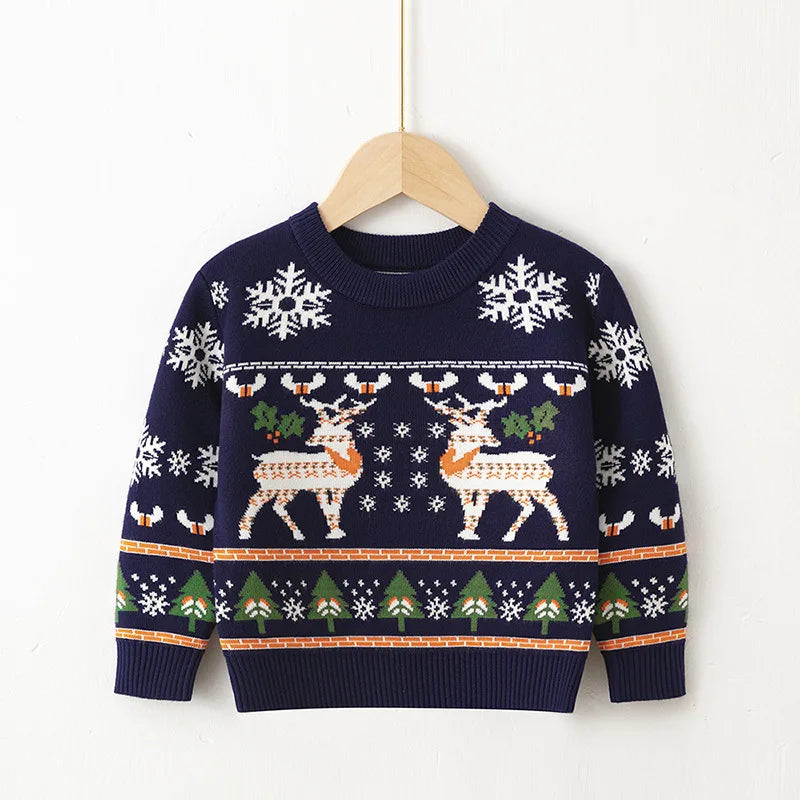 2023 Christmas Print Sweater Boys Girls Knit Pullover Cotton Clothes Autumn Winter Xmas Kids Slouchy Soft Wool Clothing Knitwear