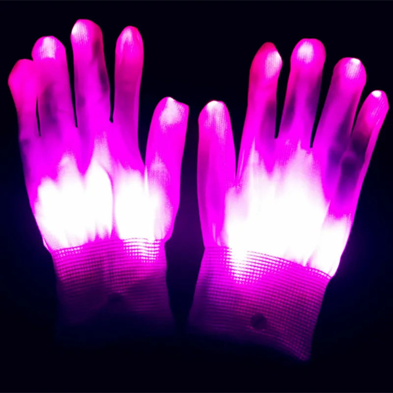 Halloween LED Flashing Skull Gloves, Rainbow Glow Gloves for Boys & Girls, Perfect for Parties