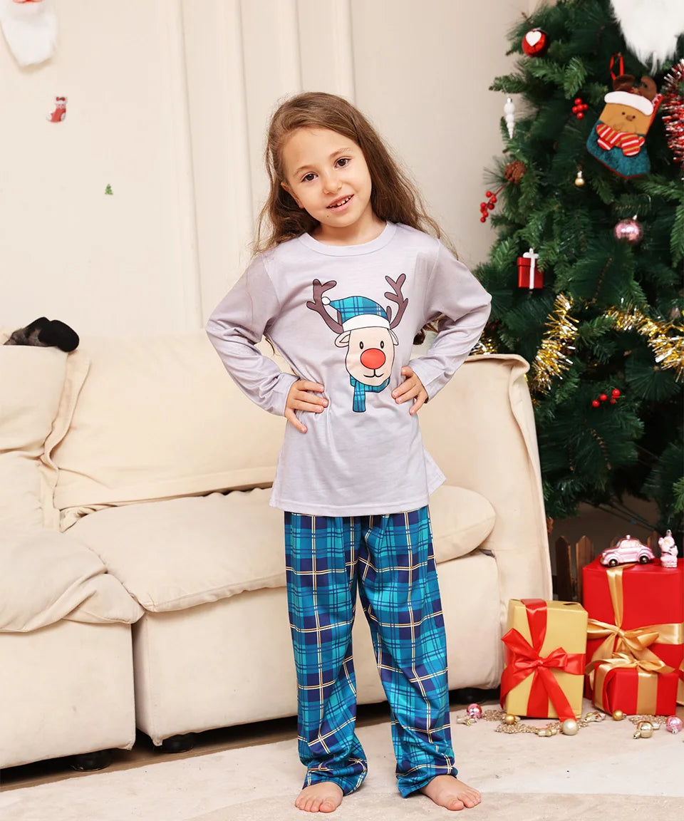 Xmas Pajamas Outfits Family Matching 2024 New Year Elk Plaid Printed 2PCS Pyjamas Pants Print Adult Kids Baby Christmas Clothing