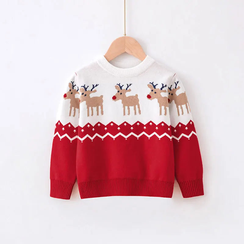 2023 Christmas Print Sweater Boys Girls Knit Pullover Cotton Clothes Autumn Winter Xmas Kids Slouchy Soft Wool Clothing Knitwear