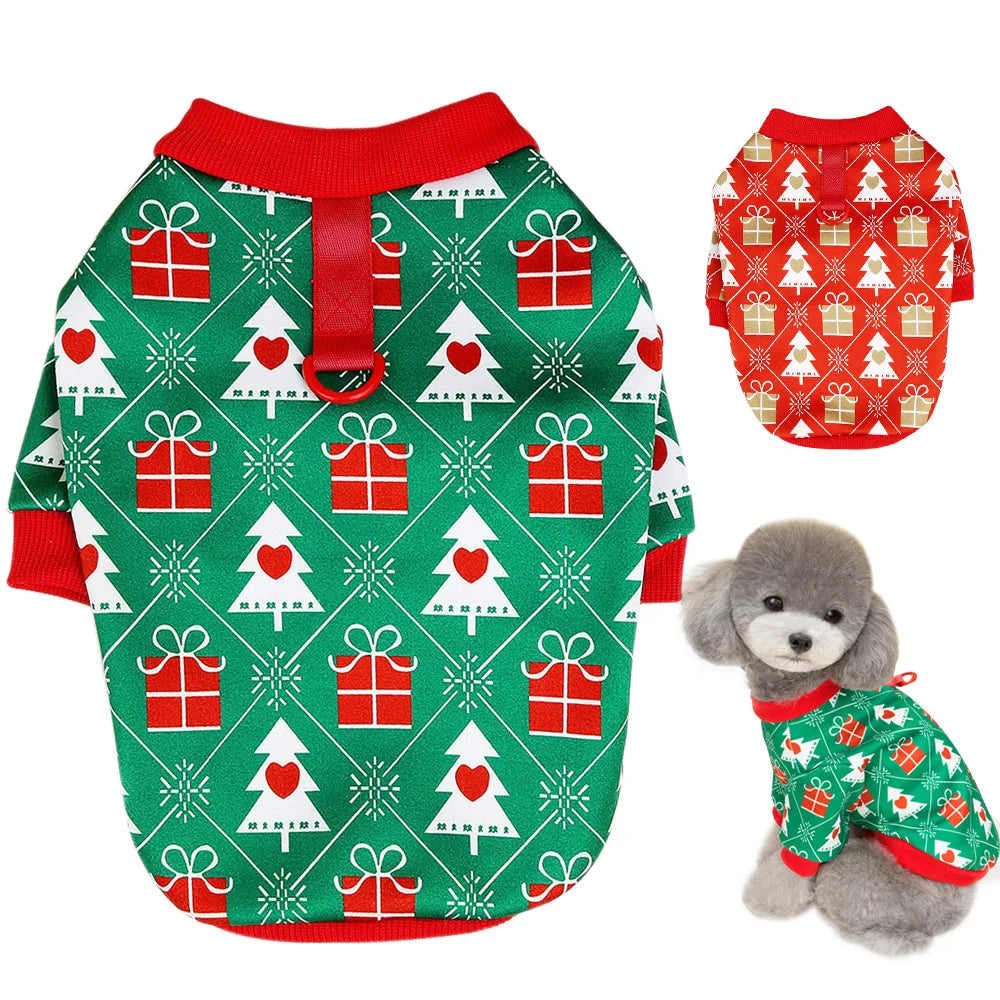 Christmas Dog Clothes Puppy Cat T-shirt Clothes Cute Christmas Tree Pattern Pet Clothing Winter New Year Clothes Costume Yorkies