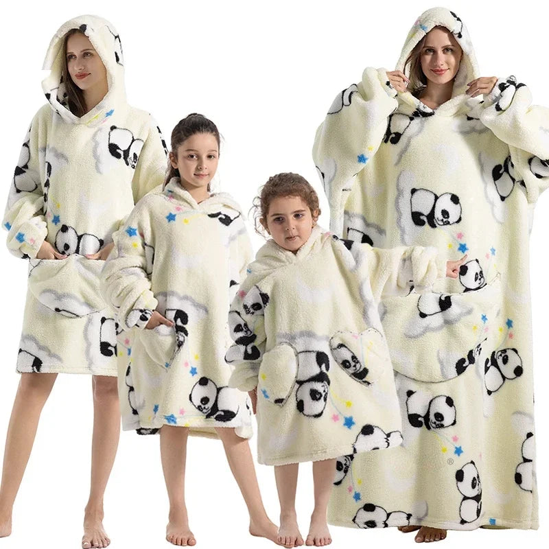 Oversized Winter Sherpa Hoodie Blanket – Family Matching Sweatshirt for Christmas