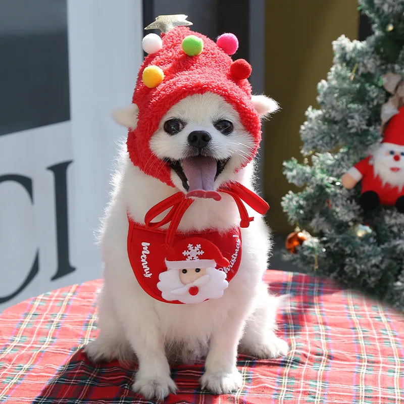 Christmas Pet Hat Cute Antlers Saliva Towel for Dog Cat Dress Up Supplies Lovely Design  Autumn and Winter Clothes Pet Accessory