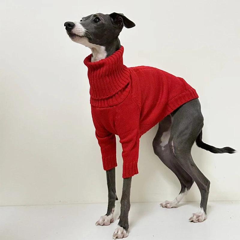 Italian Greyhound Sweater Whippet Turtleneck Red Christmas Knitted Sweater Warm Pet Clothing