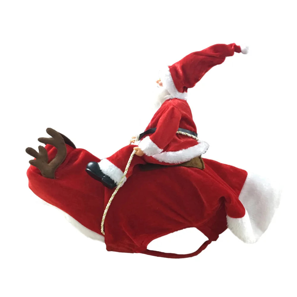 Creative Christmas Dog Costume Funny Christmas Santa Claus Riding on Dog Pet Cat Holiday Outfit Clothes Dressing Xmas