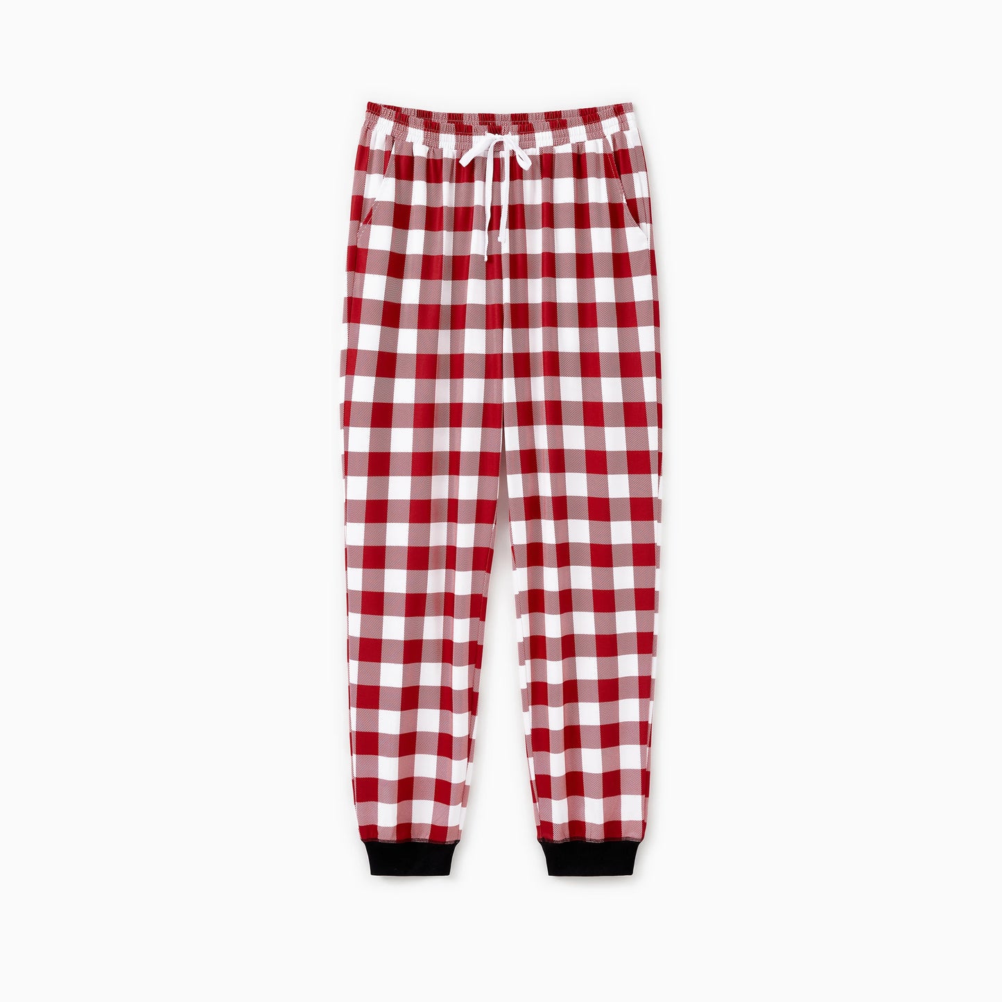 Christmas  Pajamas Sets Family Matching Red White Checkered Plaid Drawstring and Pockets