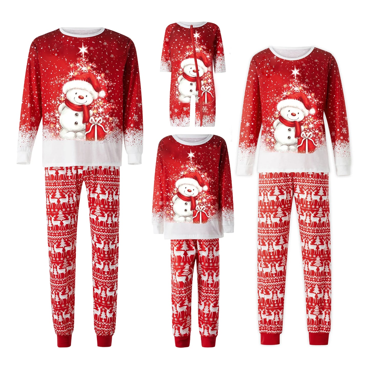 Matching Family Christmas Pajamas Outfit Long Sleeve Deer Snowflake Print Pullover Pants Set for Adult Kids