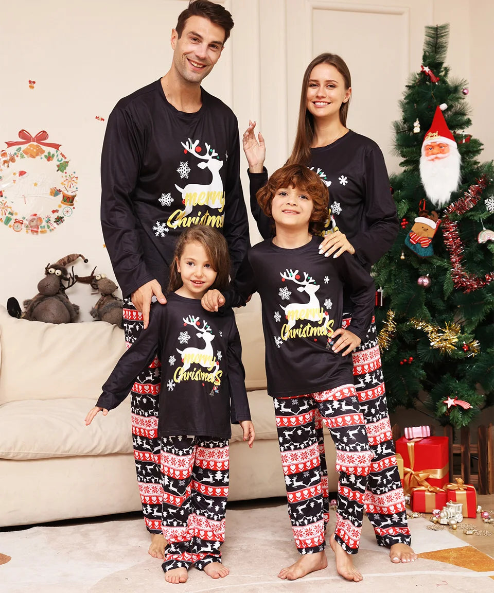 Family Matching Christmas Pajamas 2024 Adult Kids Xmas Outfit Set Mother Daughter Tops+Pants 2PCS Sleepwear Pyjamas Dog Clothes