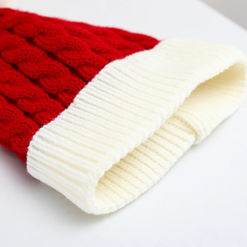 Christmas Baby Hat Warm Winter Knitted Baby Beanie Cap Solid Outdoor Pompom Toddler Children Hat Bonnet 2 sizes for Adult Kids