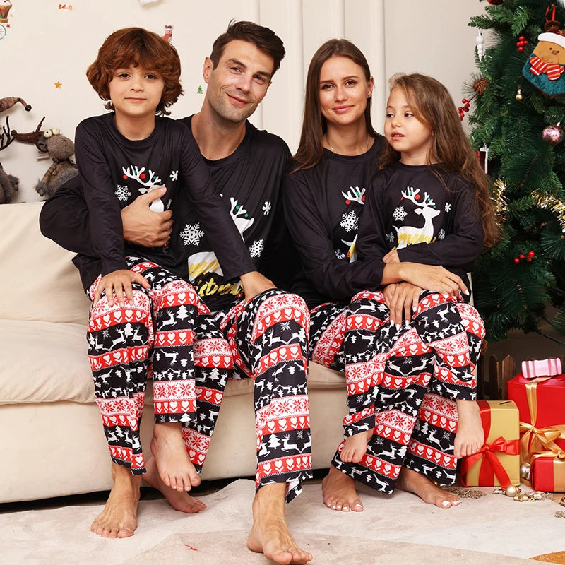 Family Matching Christmas Pajamas 2024 Adult Kids Xmas Outfit Set Mother Daughter Tops+Pants 2PCS Sleepwear Pyjamas Dog Clothes