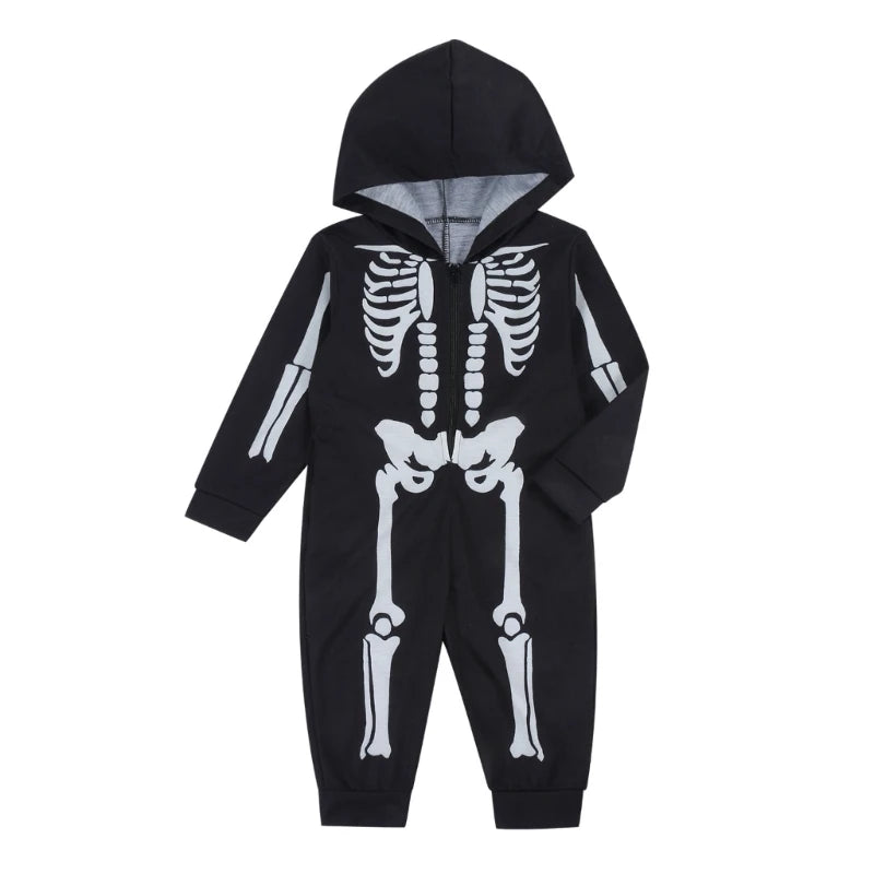 Black  Halloween Onesie, Hooded Zip-Up One-Piece Pajamas