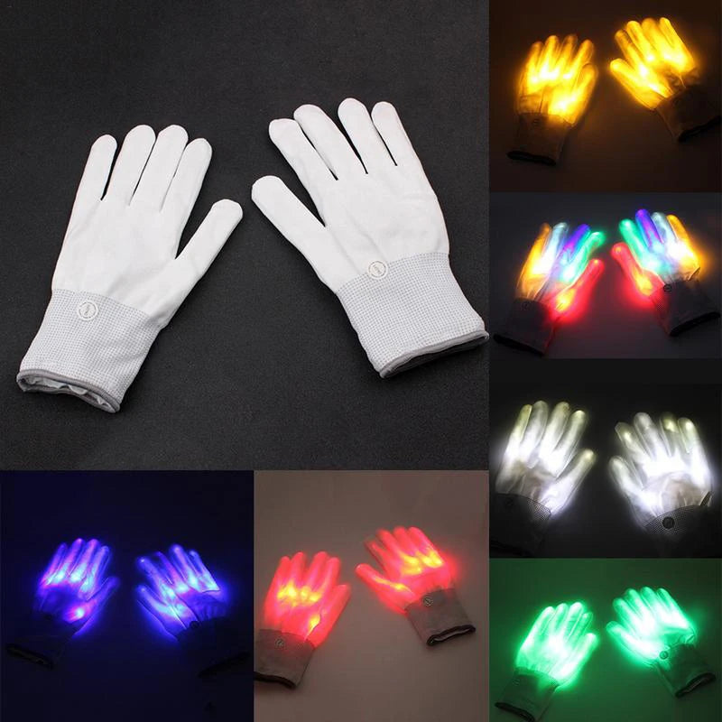 Halloween LED Flashing Skull Gloves, Rainbow Glow Gloves for Boys & Girls, Perfect for Parties