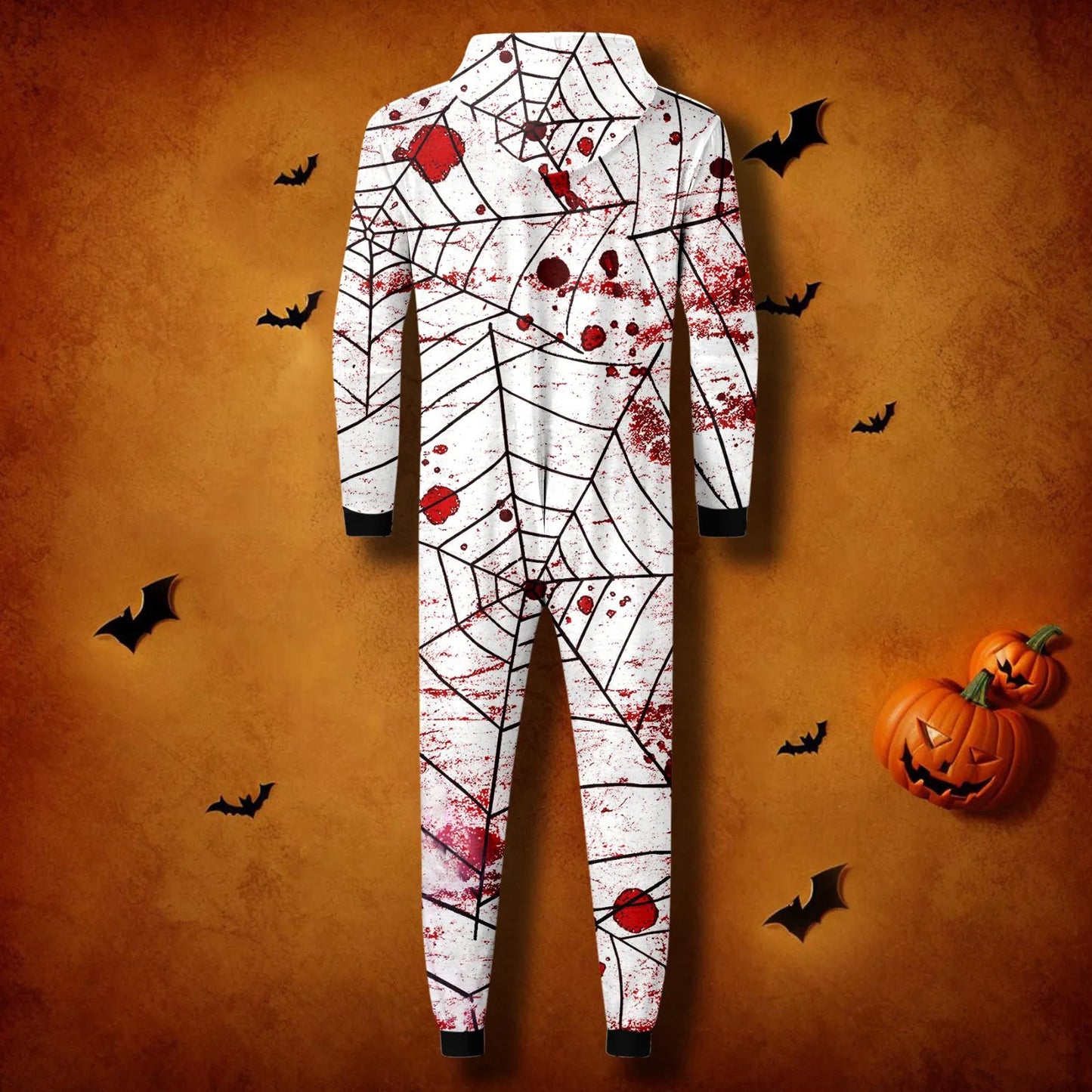 Halloween Family Matching Pajamas, Spider Web Print Zip-Up Jumpsuit